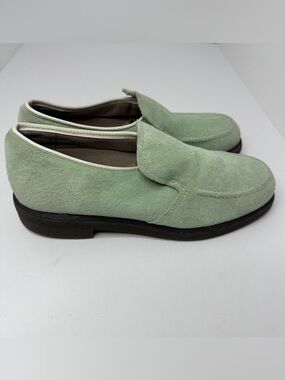 Hush Puppies Light Green Suede Loafers, Retro, Mod, Street Style, Effortless
